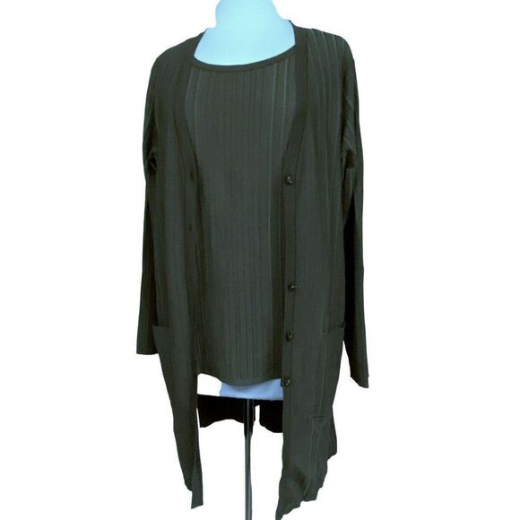Chico's Flat-Back Ribbed Cardigan & Tank Top Set Sz 2 M/L - Picture 1 of 7